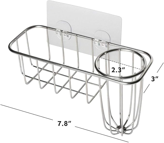 HULISEN 3-in-1 Sponge Holder for Kitchen Sink with Dish Brush Holder, Stainless Steel Caddy for Soap, Scrubber, No Drill and Rustproof, Silver - Image 5