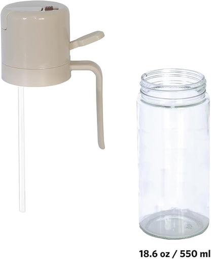 Glad 2 in 1 Oil Dispenser, 18.6oz/550ml - Olive Oil Sprayer for Cooking, Pouring Salad Dressing, and Grilling - Kitchen Gadget with Refillable Glass Bottle, Handle, and Mist or Pour Options - Beige