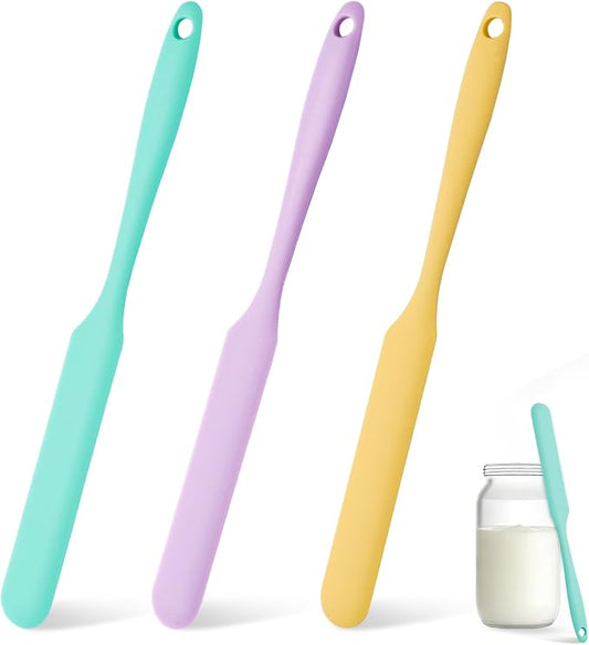 3 Pcs Silicone Jar Spatula Set, Sourdough Spurtle, Jar Scraper, Long Handle Thin Spatulas, Perfect for Jars, Bottles, Containers, Mixing, Scraping, Spreading Jam, Cake Icing and Sourdough Tools. (3)