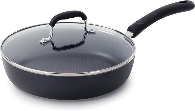 T-Fal Experience Non Stick Fry Pan w/Lid 10 Inch, Induction, Oven Broiler Safe 400F, Compatible with All Cooktops, Cookware, Deep Frying Pan, Cooking Skillet, Pots and Pans, Dishwasher Safe, Black by T-falbrand