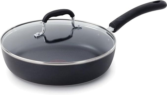 T-Fal Experience Non Stick Fry Pan w/Lid 10 Inch, Induction, Oven Broiler Safe 400F, Compatible with All Cooktops, Cookware, Deep Frying Pan, Cooking Skillet, Pots and Pans, Dishwasher Safe, Black by T-falbrand