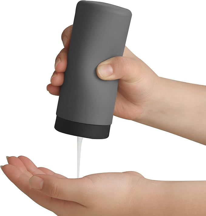 ElmRidge Dish Soap Silicone Dispenser for Kitchen Sink,Squeeze Washing Up Liquid and Hand Soap,Round refillable Silicone Bottles,Easy to Fill and to use, 8.5 oz,Black 2.4 x 2.4 x 5.5 inches (Gray) by Elm+Ridge+Essentials