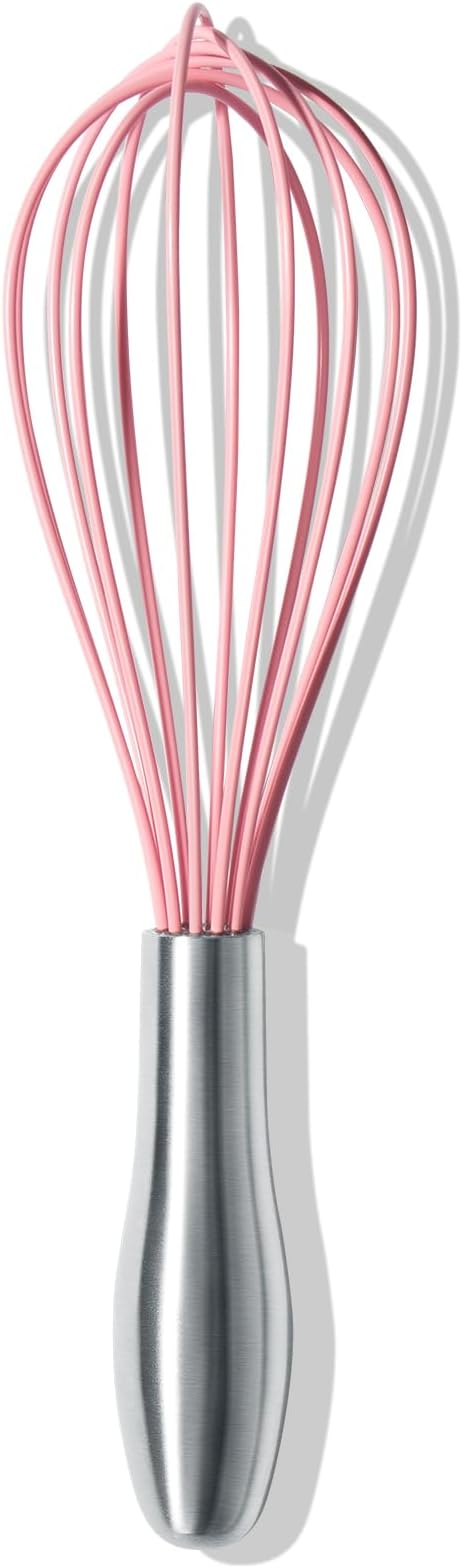 OYV 10-Inch Pink Silicone Whisk, Heat Resistant 480°F Kitchen Whisk with Stainless Steel Ergonomic Handle, Non-Scratch for Nonstick Cookware, Dishwasher Safe, Perfect for Blending, Cooking & Beating by OYV