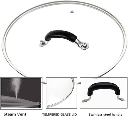 12 Inch Tempered Glass Lid for Lodge 12" Cast Iron Skillets & 7QT Dutch Ovens -Stainless Steel Handle and Rim (12 INCH LID)
