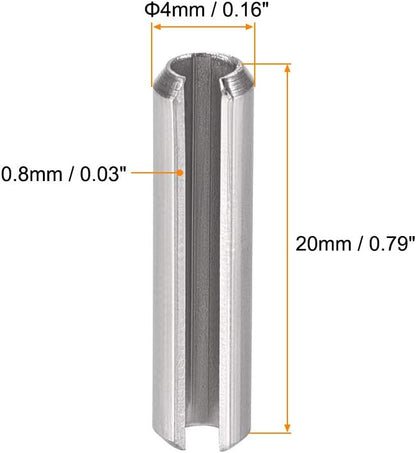 uxcell Slotted Spring Pin - M4 x 20mm 304 Stainless Steel Split Spring Roll Dowel Pins Plain Finish 20Pcs
