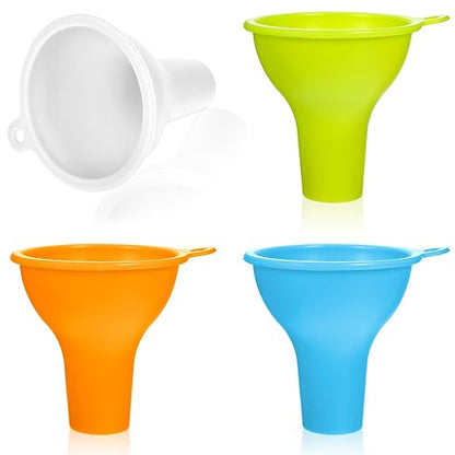 Silicone Funnels, 4 PCS Wide Mouth Funnel Kitchen Funnel Set Flexible Condiment Sauce Canning Set Flexible for Home Restaurant Squeeze Bottles Spice Filling Bottles Liquid Oil (3 x 1 Inch, Multicolor)
