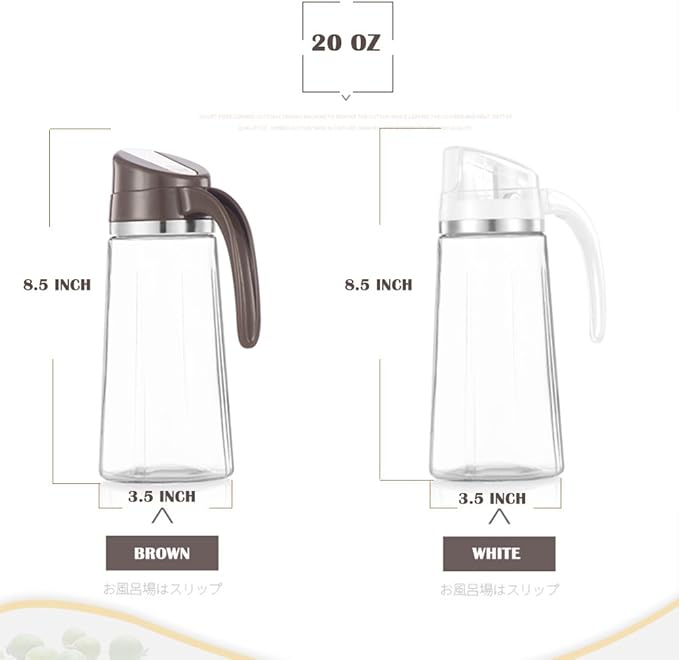 Marbrasse Auto Flip Olive Oil Dispenser Bottle,20 OZ Leakproof Condiment Container With Automatic Cap and Stopper,Non-Drip Spout,Non-Slip Handle for Kitchen Cooking Brown - Image 2