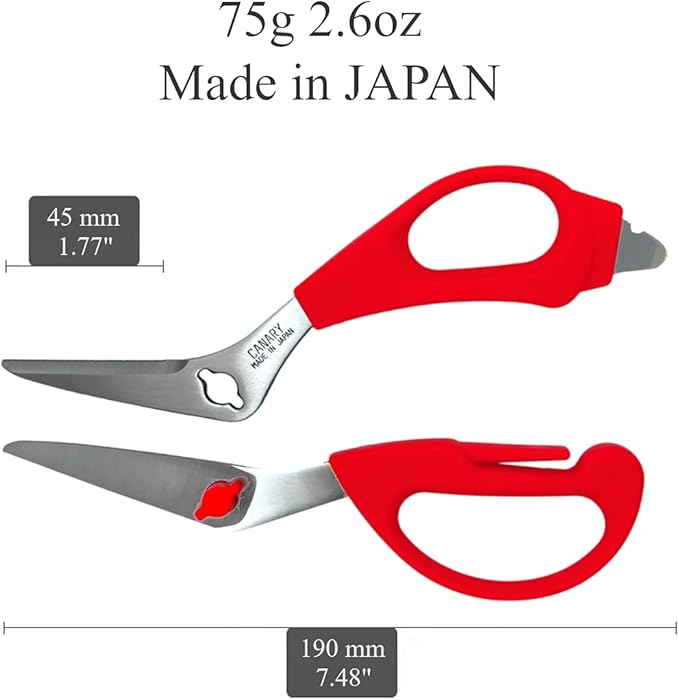 CANARY Japanese Kitchen Shears with Cutter 7.5" Offset Angled Blade, Made in JAPAN, Dishwasher Safe Come Apart Blade, All-Purpose Detachable Kitchen Scissors, Rust Proof Japanese Stainless Steel, Red - Image 2