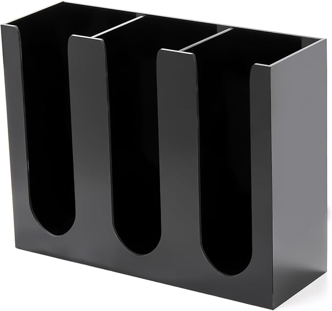 Acrylic Coffee Cup and Lid Storage Organizer Holder, 3 Compartments Disposable Paper Cup Dispenser Clear Plastic Cups and Lids Holder for Kitchen Coffee Bar Shop Party Supplies, Black by Suwimut