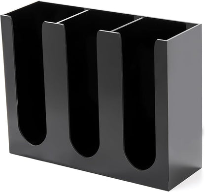 Acrylic Coffee Cup and Lid Storage Organizer Holder, 3 Compartments Disposable Paper Cup Dispenser Clear Plastic Cups and Lids Holder for Kitchen Coffee Bar Shop Party Supplies, Black by Suwimut