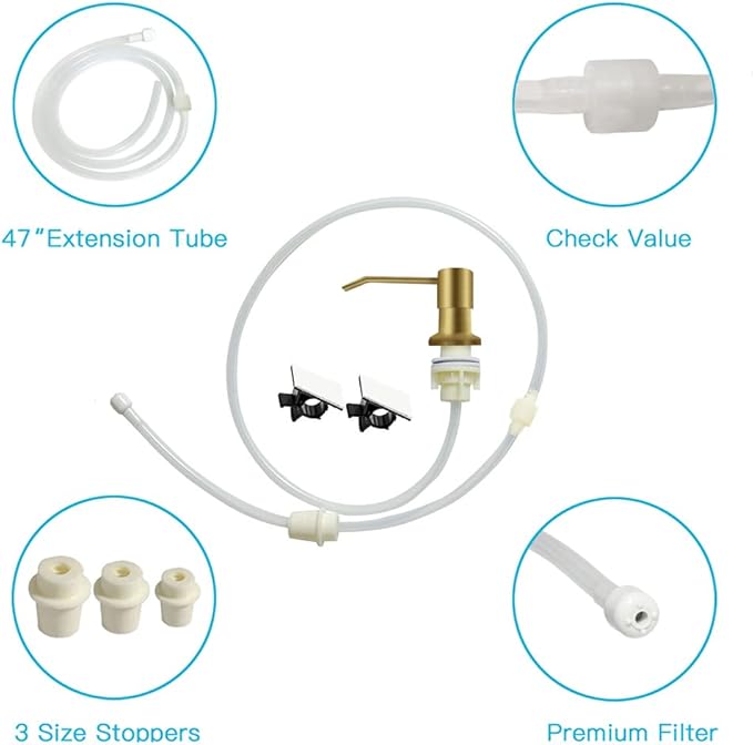 OHiHi Dish Soap Dispenser for Kitchen Sink, Countertop Sink Soap Dispenser Water Pump with 47” No-Spill Extension Tube Kit Design for Kitchen Bathroom, Easy to Press, No More Refills （Golden） - Image 4