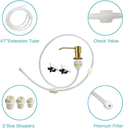 OHiHi Dish Soap Dispenser for Kitchen Sink, Countertop Sink Soap Dispenser Water Pump with 47” No-Spill Extension Tube Kit Design for Kitchen Bathroom, Easy to Press, No More Refills （Golden） - Image 4