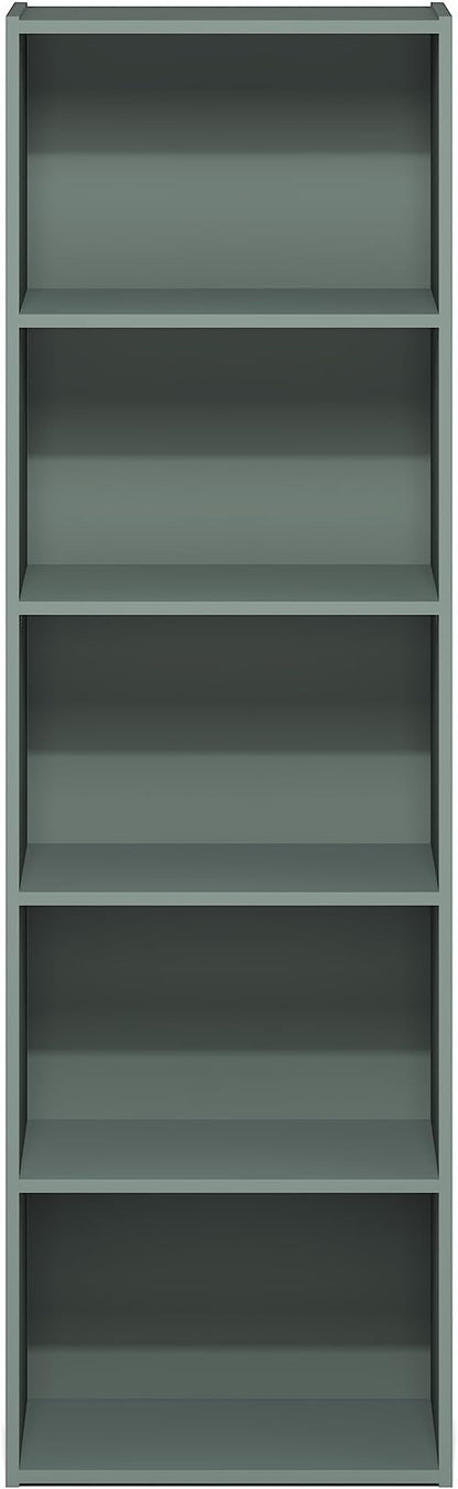 Furinno LUDER Book Shelf, 5-Tier Bookshelf, Bookcase with Open Shelves, 9.4 x 15.8 x 52, Easy Assembly, for Living Room, Bedroom, Home Office, Sage Green - Image 7