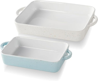 Family of chefs casserole dishes set for oven, 2Pcs rectangular baking dish, Durable Lasagna & cake for kitchen, Non-stick ceramics bakeware with handle, Microwave & Dishwasher safe.
