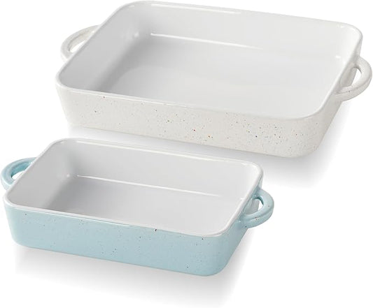 Family of chefs casserole dishes set for oven, 2Pcs rectangular baking dish, Durable Lasagna & cake for kitchen, Non-stick ceramics bakeware with handle, Microwave & Dishwasher safe.