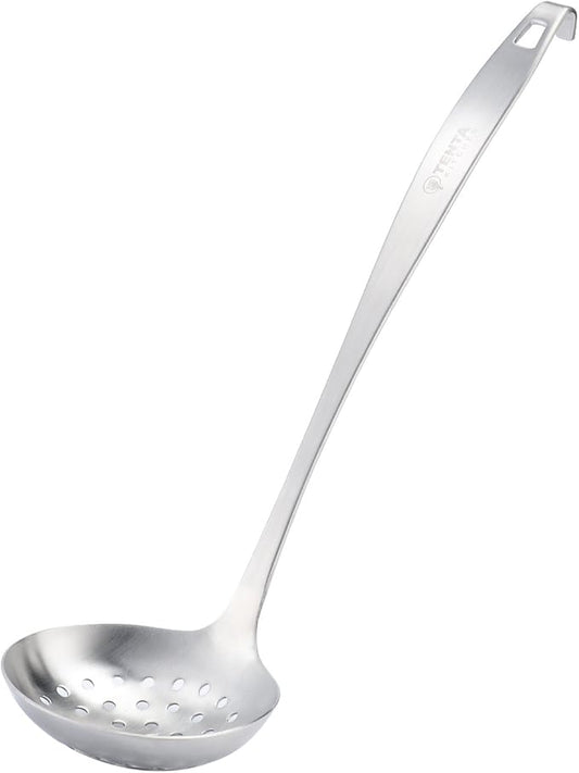 TENTA Kitchen Dia 9CM One Piece Stainless Steel Skimmer/Slotted Spoon/Strainer Ladle with Hook and Hole for Easy Hanging,11.5"x 3.6"