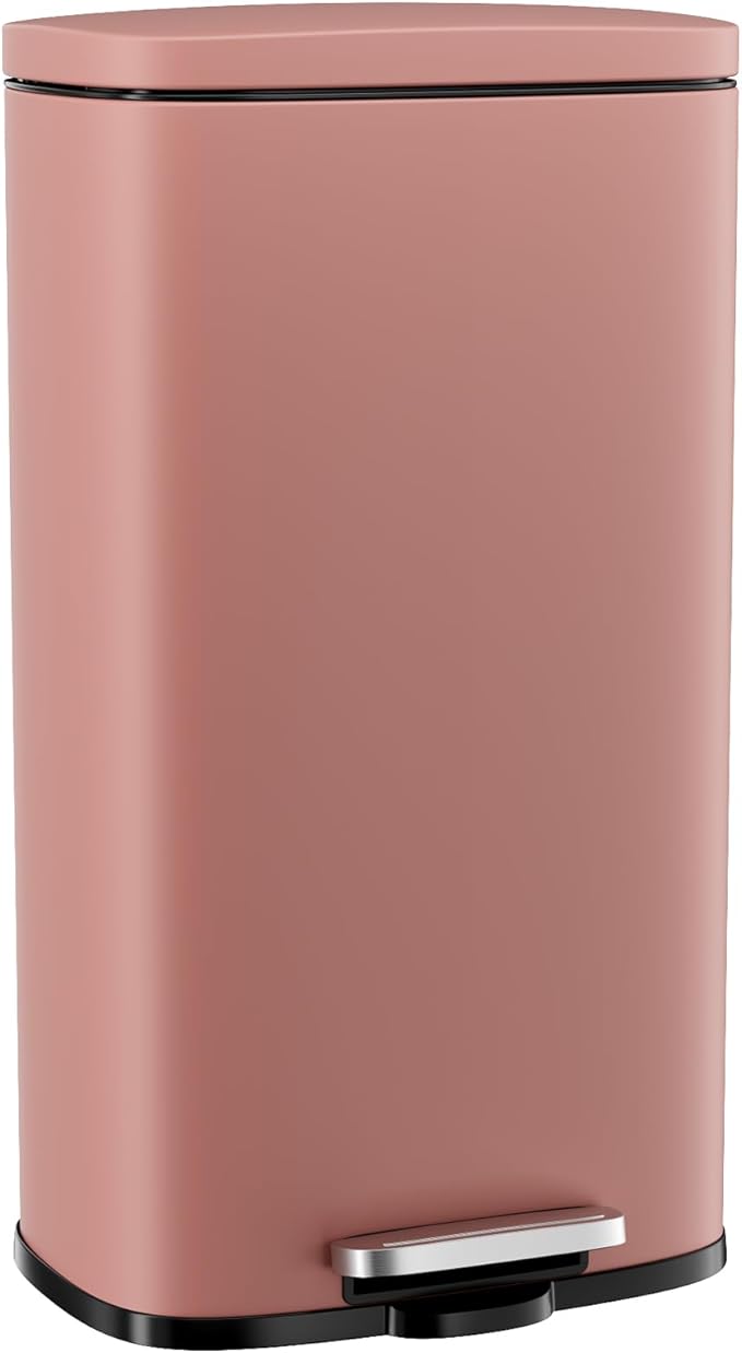 Arlopu 8/13.2 Gallon Step Trash Can, Stainless Steel Garbage Bin, Soft-Close Rubbish Bin with Removable Plastic Inner Bucket, Fingerprint-Proof, Lid Dustbin, Suit for Kitchen Home (Pink, 30L)