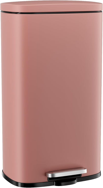 Arlopu 8/13.2 Gallon Step Trash Can, Stainless Steel Garbage Bin, Soft-Close Rubbish Bin with Removable Plastic Inner Bucket, Fingerprint-Proof, Lid Dustbin, Suit for Kitchen Home (Pink, 50L)