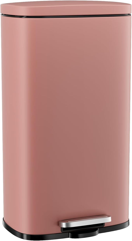 Arlopu 8/13.2 Gallon Step Trash Can, Stainless Steel Garbage Bin, Soft-Close Rubbish Bin with Removable Plastic Inner Bucket, Fingerprint-Proof, Lid Dustbin, Suit for Kitchen Home (Pink, 50L)