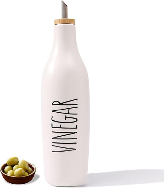 HOMCDALY Ceramic Olive Oil Dispenser for Kitchen, Stoneware 16oz Oil and Vinegar Bottles Dispenser, Kitchen Dispenser Bottle for EVOO Vinegar Syrups, Modern Farmhouse Design(W-V) by HOME