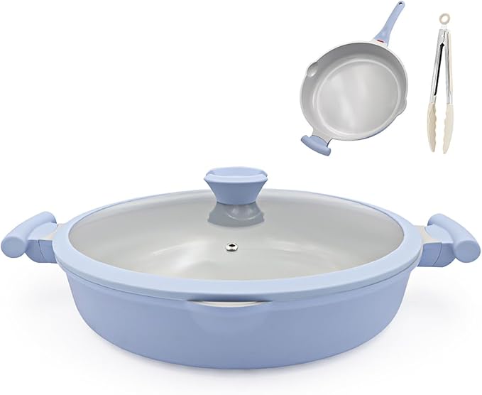 AIKENBBKK Ceramic Frying Pan Skillet Nonstick with Lid, 14 Inch Large Deep Saute Pan, Big Induction Pan Non Stick, 2-1 Cooking Cookware with Helper Handle,Family Size,Suitable for All Stoves,PFOA-Free by AIKENBBKK