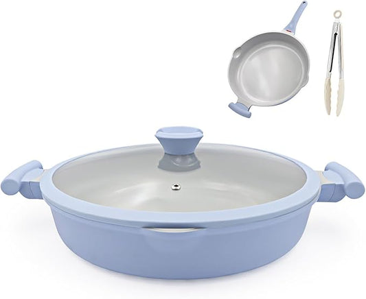 AIKENBBKK Ceramic Frying Pan Skillet Nonstick with Lid, 14 Inch Large Deep Saute Pan, Big Induction Pan Non Stick, 2-1 Cooking Cookware with Helper Handle,Family Size,Suitable for All Stoves,PFOA-Free by AIKENBBKK