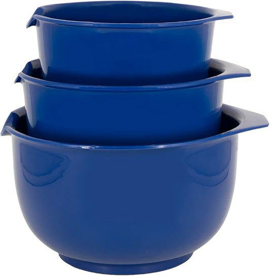 Glad Mixing Bowls with Pour Spout, Set of 3 Nesting Design Saves Space Non-Slip, BPA Free, Dishwasher Safe Plastic Kitchen Cooking and Baking Supplies, Blue by GladTrashFoodStorage