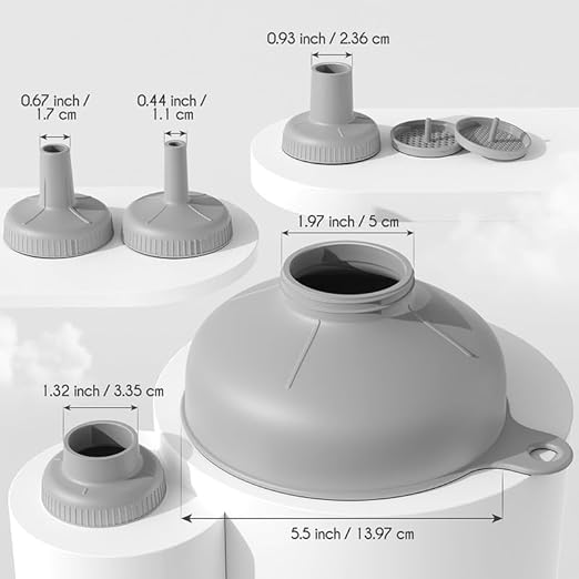 Pisol Wide Mouth Versatile Funnel, Canning Funnels for Kitchen Use, Food Grade Plastic Cooking Funnel Set with 4 Size Spouts and 2 Strainers for Filling Different Bottles and Bags, Grey - Image 7