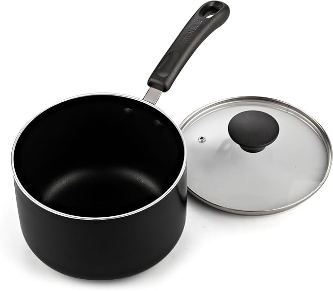Cook N Home Nonstick Sauce Pan with Glass Lid 3-Qt, Multi-purpose Pot Saucepan Kitchenware, Black, Aluminum - Image 7
