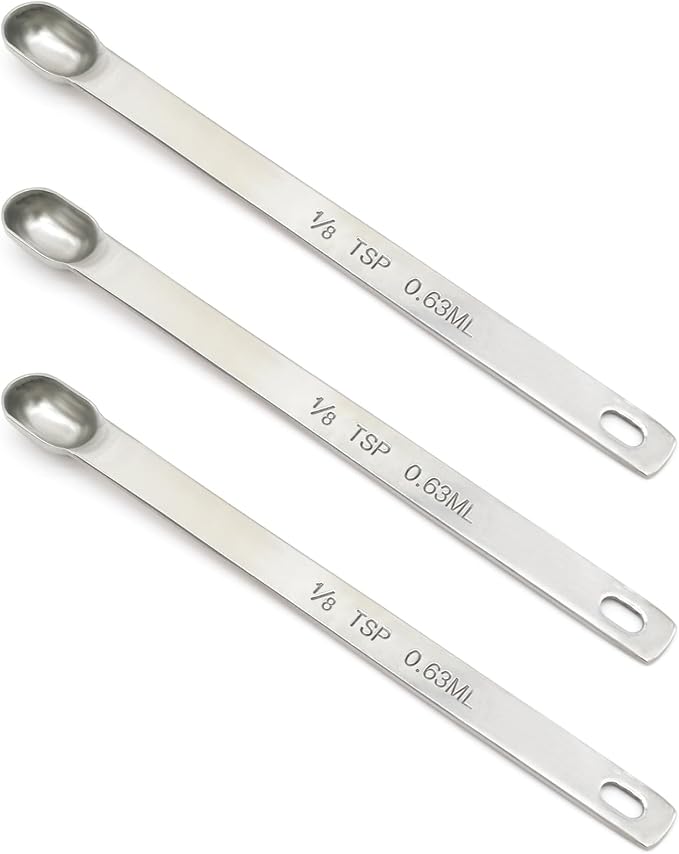 3PCS 1/8tsp (0.63ml) Single Measuring Spoon, Stainless Steel Long Handle Individual Teaspoons Only by BERYLER