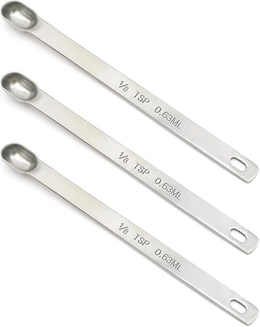 3PCS 1/8tsp (0.63ml) Single Measuring Spoon, Stainless Steel Long Handle Individual Teaspoons Only by BERYLER