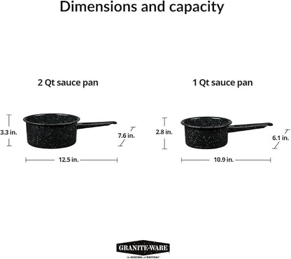 Granite Ware Non-Stick Saucepan Set with Steel Core, 1 & 2 Quart - Durable & Scratch-Resistant Pot for Soups and Sauces - Fast, Even Heating - Non-Toxic Cookware Essentials (Speckled Black) - Image 7