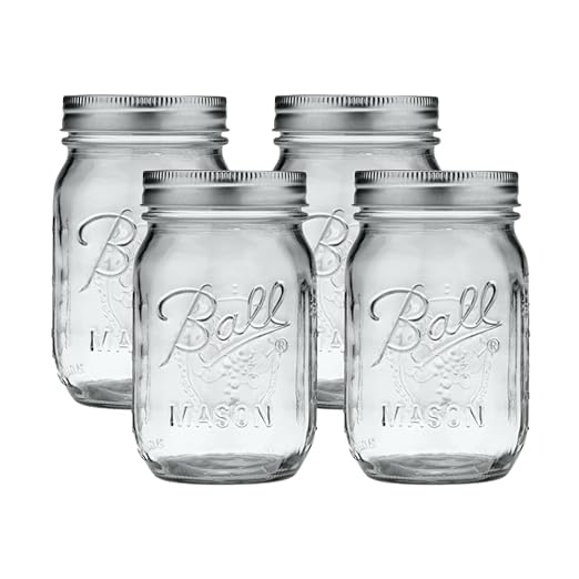 Ball Regular Mouth Glass Mason Jars with Lids and Bands, Used for Canning (Pint, 16 Ounce (Pack of 4)) by BallJar