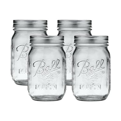 Ball Regular Mouth Glass Mason Jars with Lids and Bands, Used for Canning (Pint, 16 Ounce (Pack of 4)) by BallJar