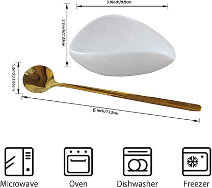 Coffee Spoon Rest, Mini Coffee Spoon Holder, Small Ceramic Spoon Rest for Coffee Stirrers, Teaspoon, Bar Spoon, Coffee Bar Accessories, Coffee Station (Ture white+Gold Spoon) - Image 4