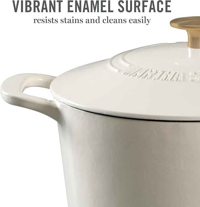 MARTHA STEWART Gatwick 7-Quart Enamel Cast Iron Dutch Oven – Linen White With Gold – Heavy-Duty Dutch Oven for Slow Cooking, Braising & Baking - Image 3