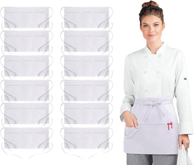 Avalon Kitchen Server Aprons with 3 Pockets, 100% Polyester Waist Apron with Pockets, 24x12 Inche Waitress Apron with Pockets