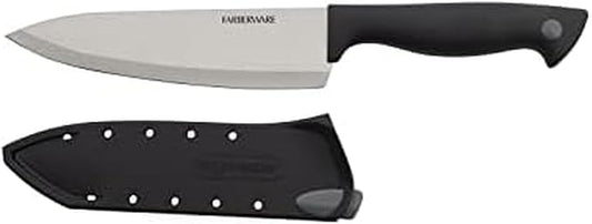 Farberware Edgekeeper 6-Inch Chef Knife with Self-Sharpening Blade Cover, High Carbon-Stainless Steel Kitchen Knife with Ergonomic Handle, Razor-Sharp Knife, Black by Farberware