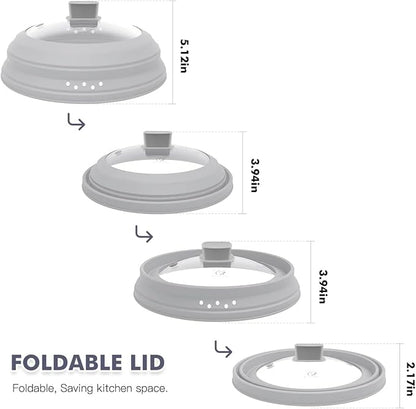 Microwave Splatter Cover Glass Cover Guard Lid with Collapsible Silicone for Food Pot Plate Cover 11.8 inch Light Grey