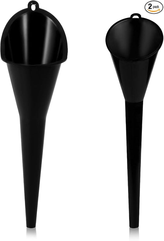 2 PCS Oil Funnel, Multi-Purpose Plastic Long Neck Oil Funnel, Automotive Use Funnels for Filling Oils Lubricants Water Diesel, Kitchen Funnels for Filling Bottles Jars (Black, L+S)