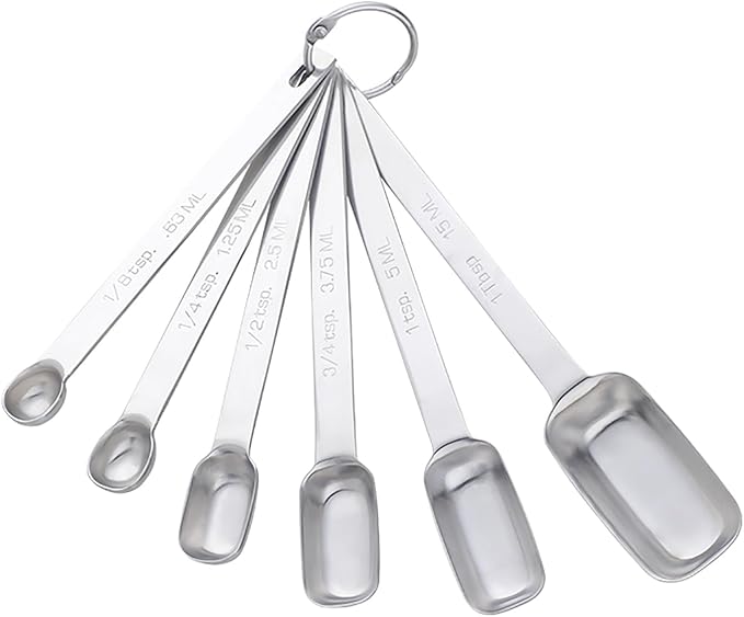 DOCBLACK 6PCS Measuring Spoons Set, Premium Heavy Duty Stainless Steel Metal Kitchen Measuring Tools Set, for Cooking Baking, for Dry or Liquid, Fits in Spice Jar - Sliver