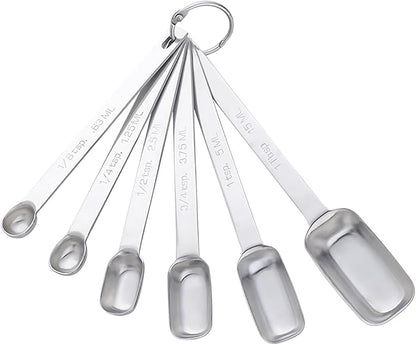 DOCBLACK 6PCS Measuring Spoons Set, Premium Heavy Duty Stainless Steel Metal Kitchen Measuring Tools Set, for Cooking Baking, for Dry or Liquid, Fits in Spice Jar - Sliver