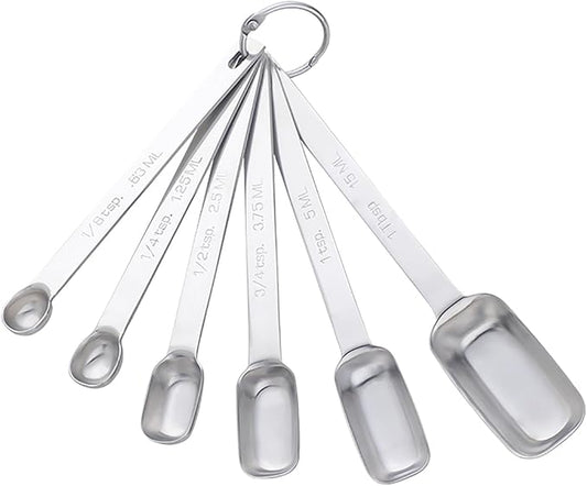 DOCBLACK 6PCS Measuring Spoons Set, Premium Heavy Duty Stainless Steel Metal Kitchen Measuring Tools Set, for Cooking Baking, for Dry or Liquid, Fits in Spice Jar - Sliver