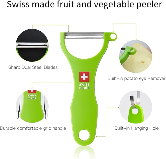 Original Swiss Made Peeler Vegetable&Fruits stainless steel blade Peeler for kitchen (GREEN-Tough skin Peeler)