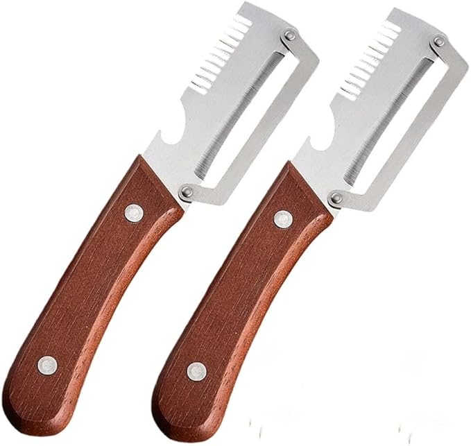 Multi-Functional Vegetable Peeler for Kitchen, Stainless Steel Blade with Wooden Handle and Bottle Opener, Scallion Shredder, Kitchen Tool for Fruit Veggie (2 PCS) by Qeuxv