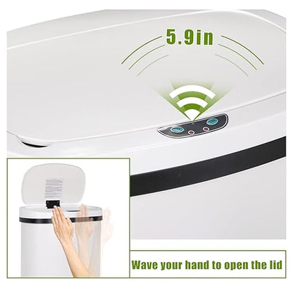 13 Gallon 50 Liter Garbage Can Kitchen Trash Can with Lid Automatic Sensor Touch Free Stainless Steel Waste Bin for Bathroom Bedroom Home Office,White - Image 3