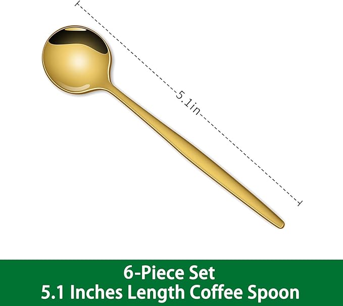 5.1 Inch Coffee & Tea Spoon,6 Pieces Gold Stainless Steel Teaspoon,Mini Spoons For Dessert And Coffee,Durable Demitasse Coffee Spoons For Dessert - Image 2