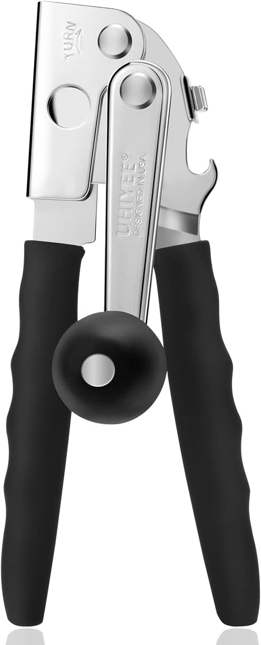 Commercial Can Opener, UHIYEE Hand Crank Can Opener Manual Heavy Duty with Comfortable Extra-long Handles, Oversized Knob, Large Handheld Can Open Easy for Big Cans, Black by UHIYEE