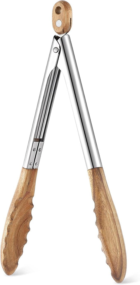 Baderke 1 Pcs Kitchen Tongs for Cooking Wooden Utensil Set Salad Tongs with Wood Tips for Serving Salad Flipping Burgers Grilling and Much More (11.4 Inch,Acacia Wooden)