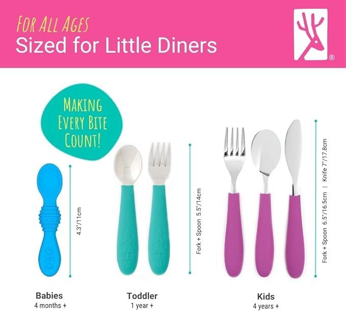 Elk and Friends Kids Silverware with Silicone Handle | Childrens Safe Flatware | Toddler Utensils | Baby Spoons + Forks | Stainless Steel Cutlery | Dishwasher Safe | 6 Pieces - Image 5